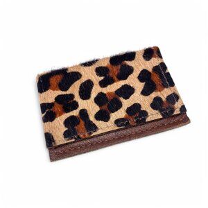 Leopard Print Hair-On Cowhide Leather Card Holder Wallet Western Artisan 4" x 3"